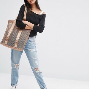 NWOT ASOS Mesh & Webbing Shopper Tote Tan